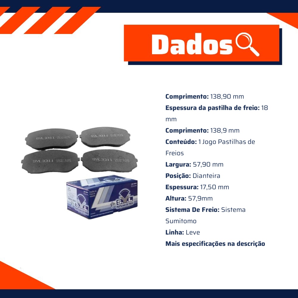 Jogo de Pastilhas de Freio Dianteira para Mitsubishi L200 e Pajero Sport - Syl - 3311