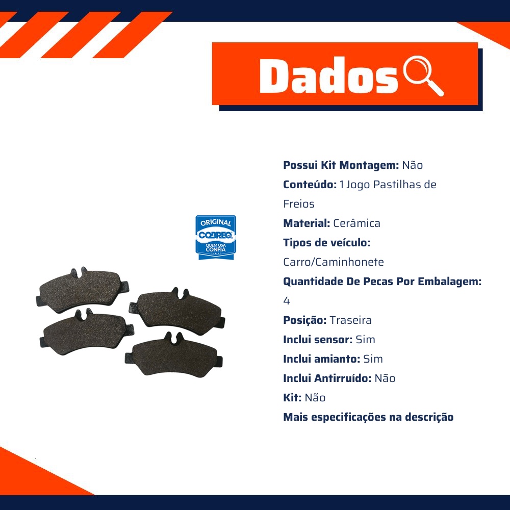 Pastilha de Freio Traseira para Mercedes-Benz Sprinter 311 e Sprinter 415 - Cobreq - N-2056P
