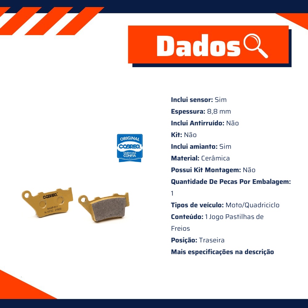 Jogo Pastilha de Freio Traseira - Cobreq - N-1073C