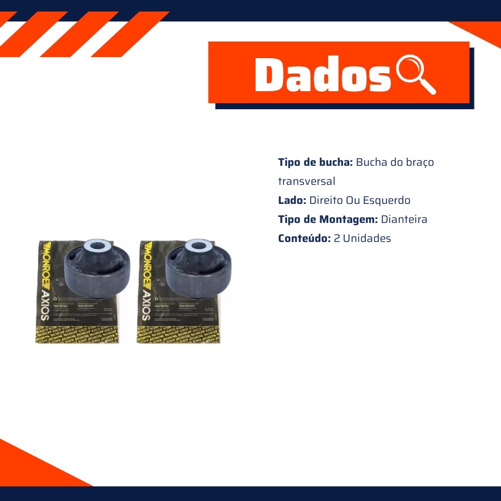 Par de Bucha Braço Transversal Dianteiro Direito ou Esquerdo - Monroe Axios - LT80126
