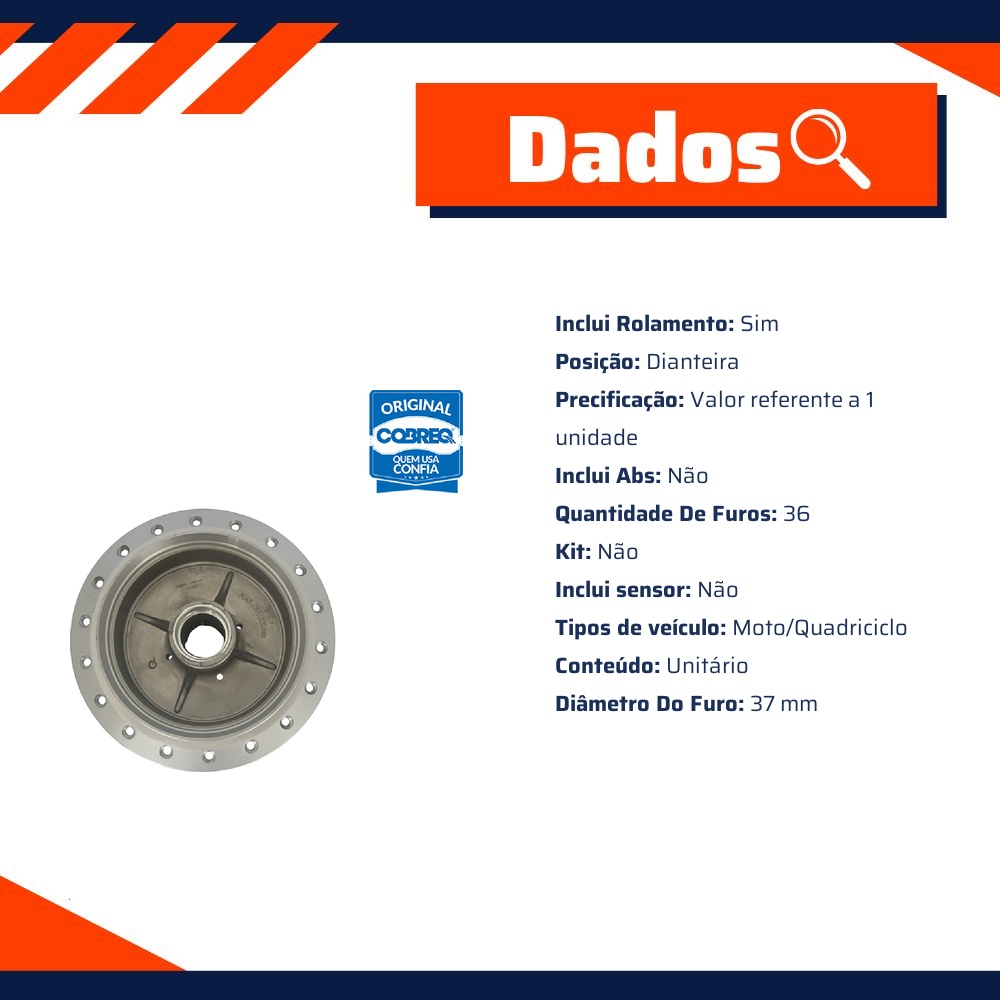 Cubo de Roda para Honda CG 125 - Cobreq - 0005-CB