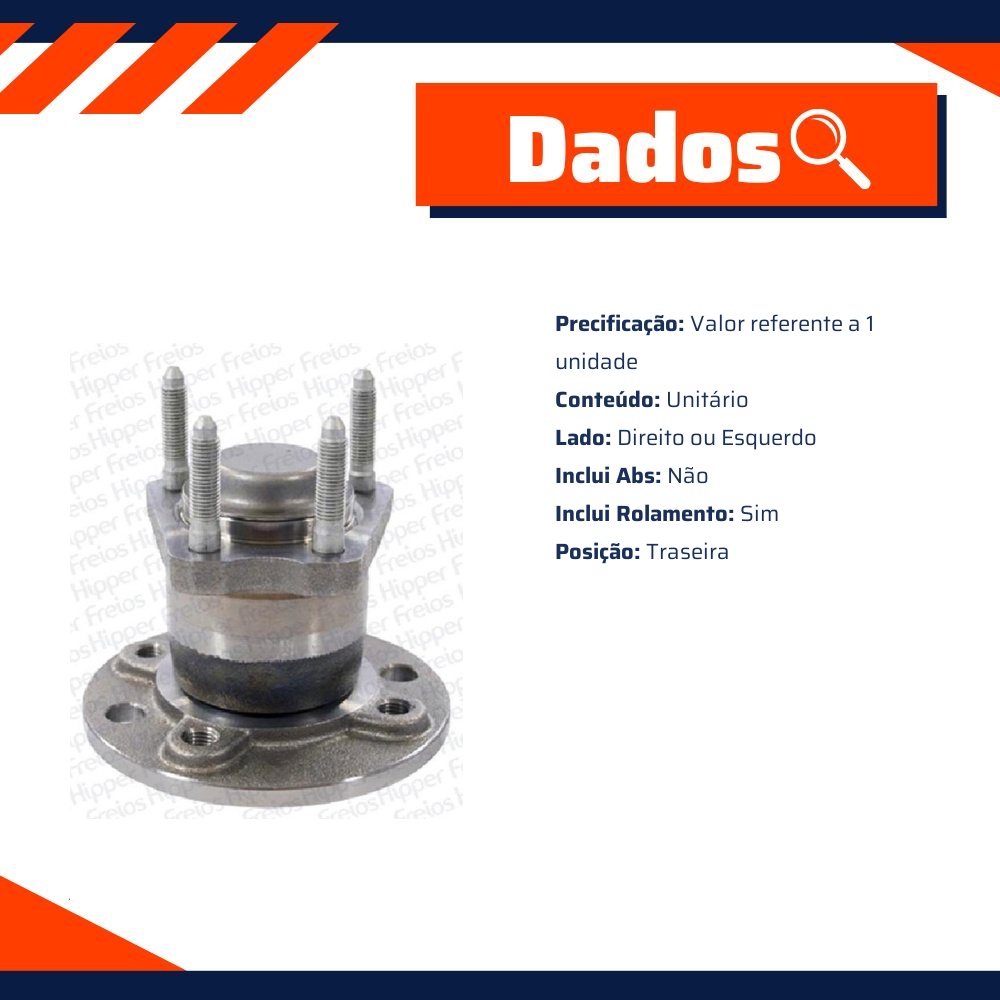 Cubo de Roda Traseiro Direito ou Esquerdo com Rolamento sem ABS - Hipper Freios - HFCT 25