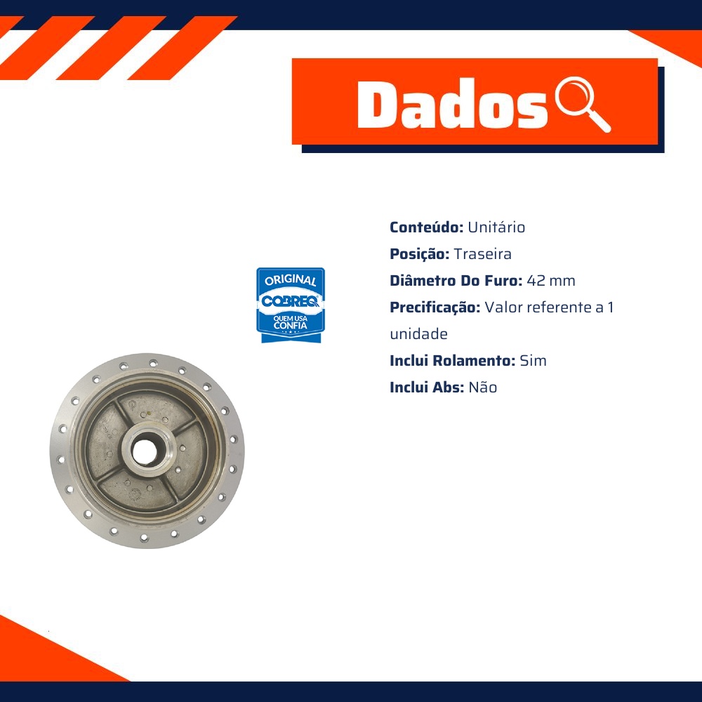 Cubo de Roda Traseiro Direita ou Esquerda para Honda CG 150 - Cobreq - 0003-CB