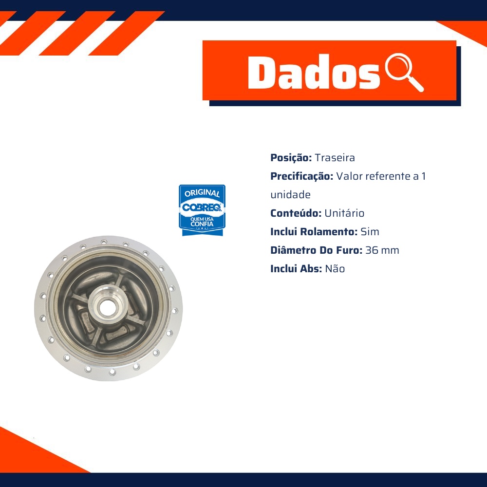 Cubo de Roda Traseiro Direita ou Esquerda para Honda CG 125 e CG 150 - Cobreq - 0002-CB