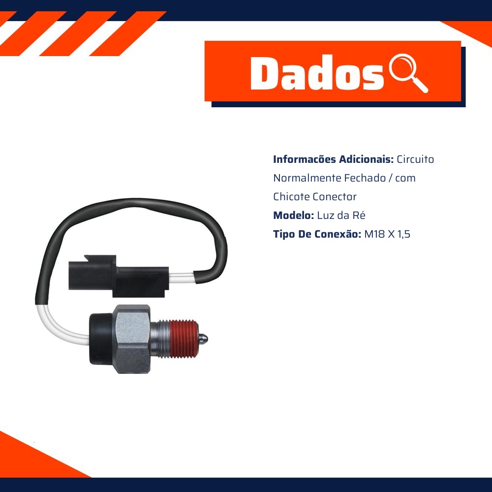 Interruptor da Luz da Ré M18 X 1.5 para Hyundai H 100 e KIA Bongo - 3-RHO - 44112