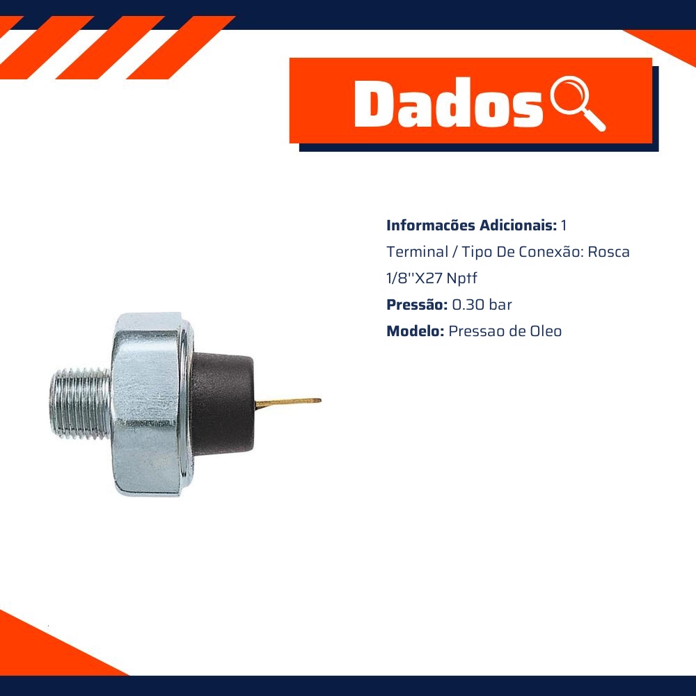 Interruptor de Pressão de Óleo 0.30 Bar para Chery QQ e Dodge 1800 - 3-RHO - 3388