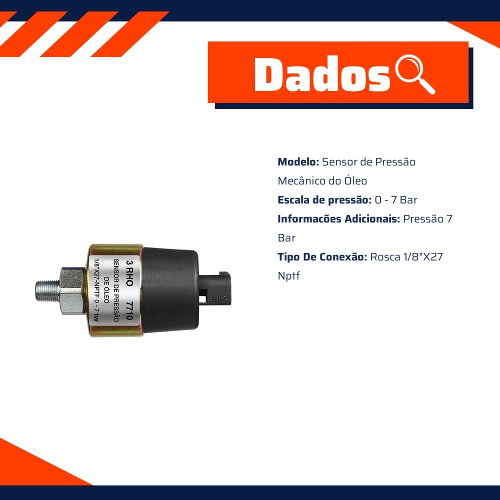 Sensor Mecânico de Pressão 0 a 7 Bar para Volvo NL10 310 e NL10 340 - 3-RHO - 7710