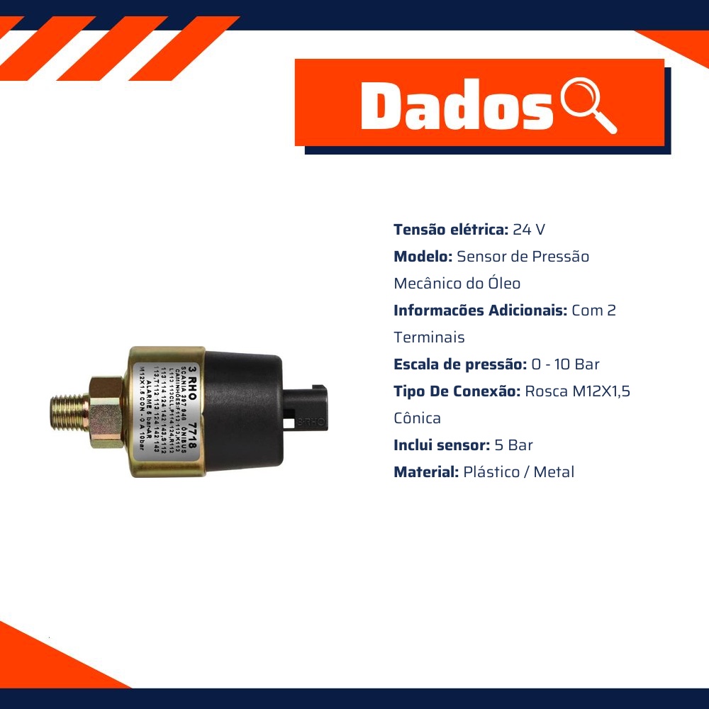 Sensor Mecânico de Pressão de Ar - 0 a 10 Bar - 3-RHO - 7718