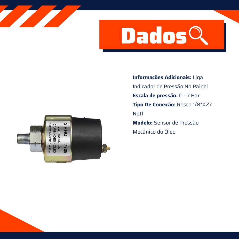 Sensor Mecânico de Pressão do Óleo - 0 a 7 Bar - 3-RHO - 7709