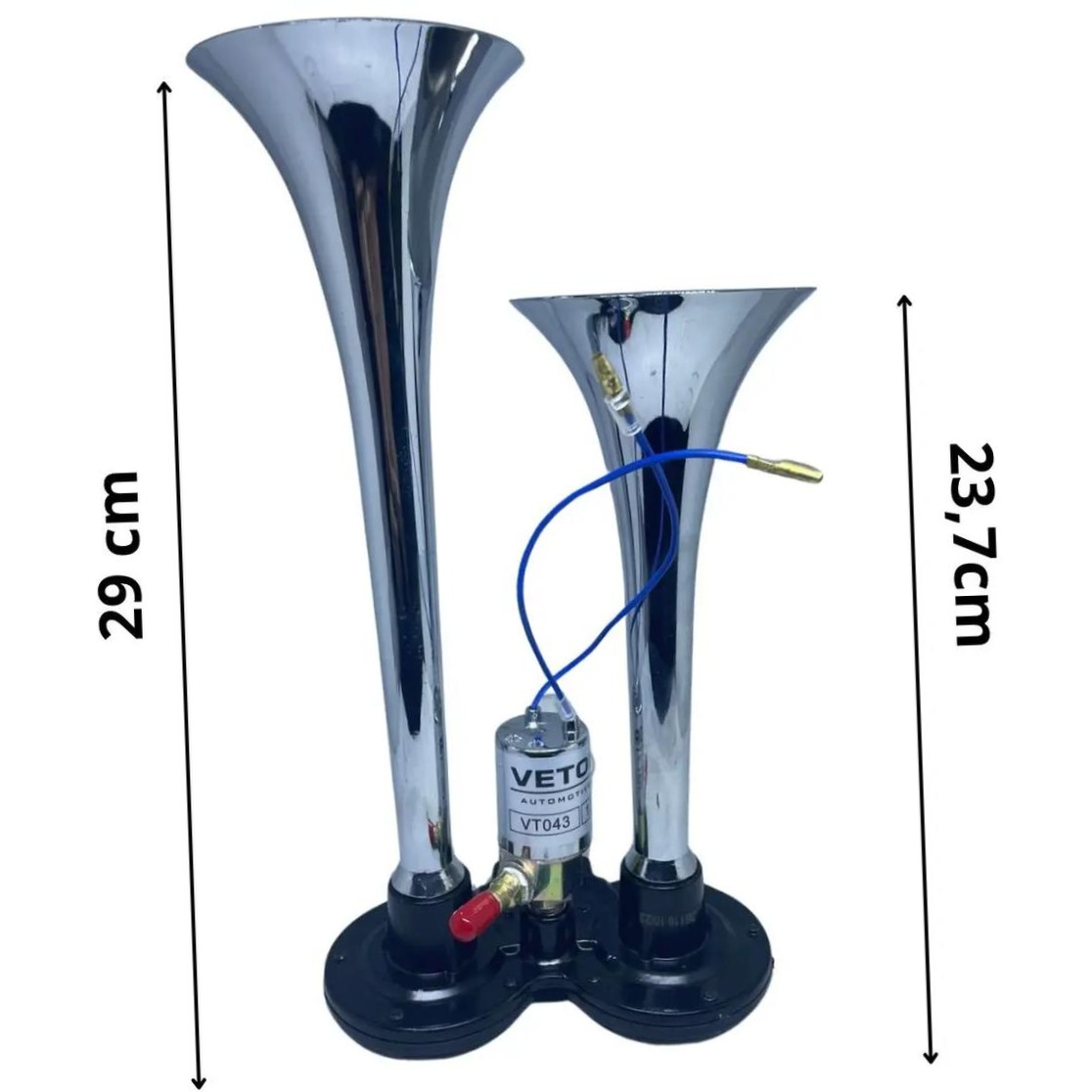 Buzina 2 Cornetas Cromada 12V - Vetor - Vt043