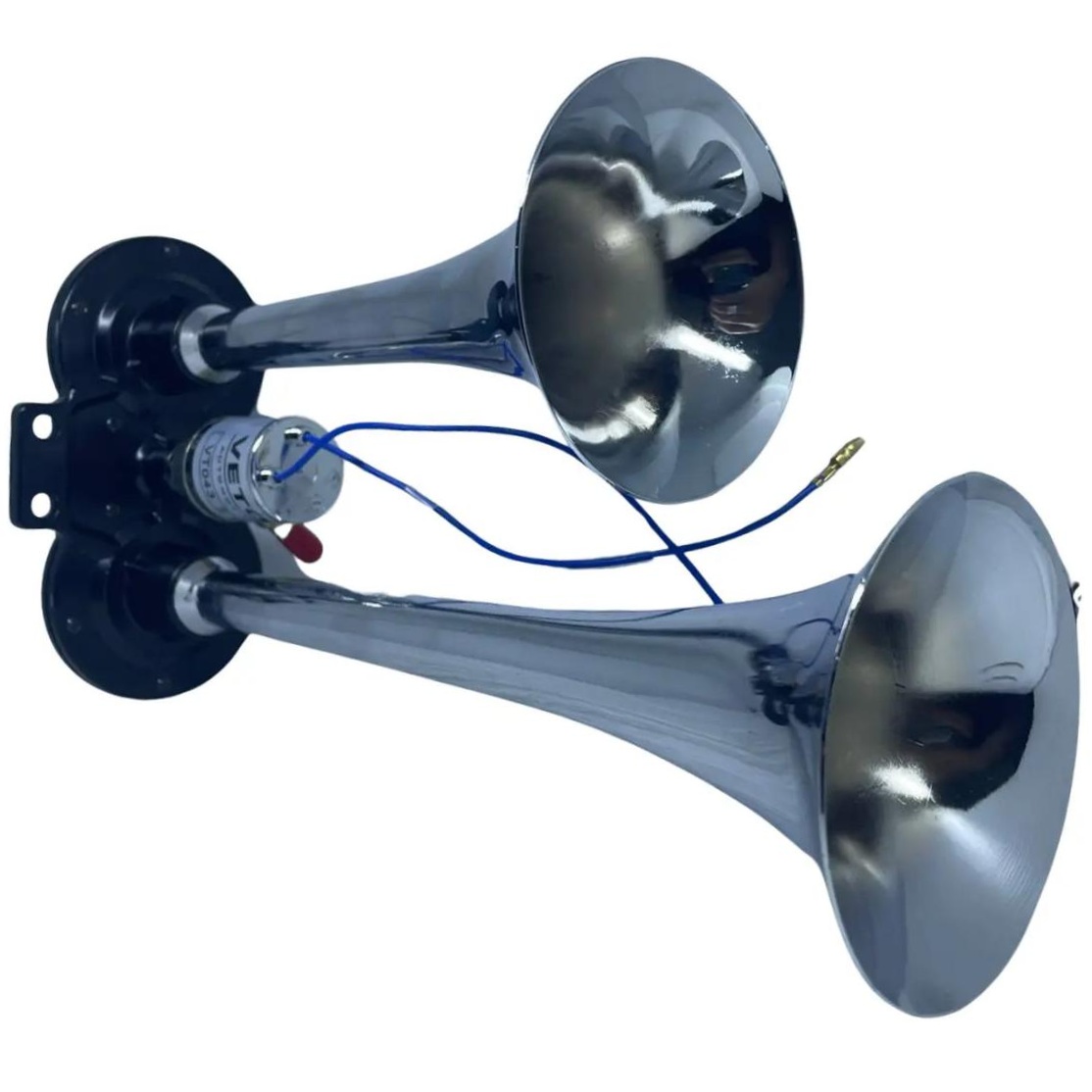 Buzina 2 Cornetas Cromada 12V - Vetor - Vt043