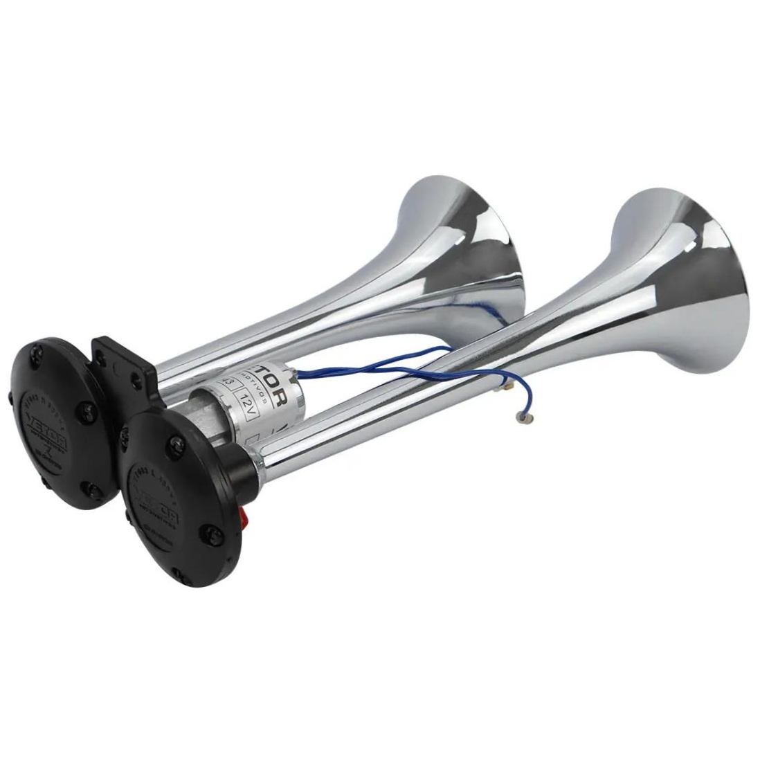 Buzina 2 Cornetas Cromada 12V - Vetor - Vt043