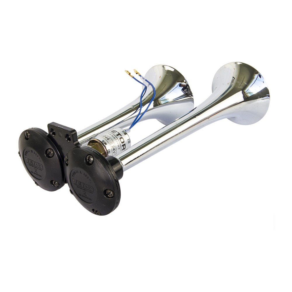 Buzina 2 Cornetas Cromada 24V - Vetor - Vt044