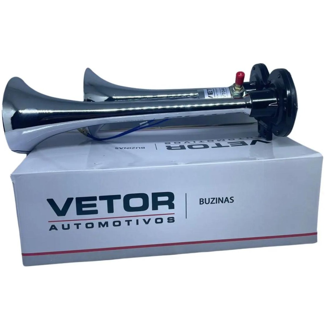 Buzina 2 Cornetas Cromada 24V - Vetor - Vt044