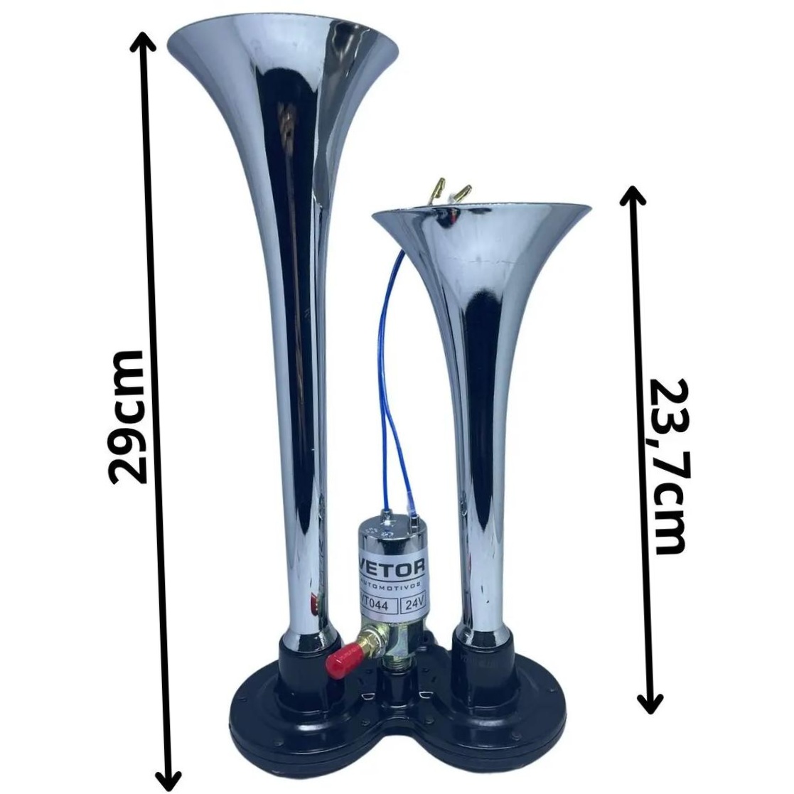 Buzina 2 Cornetas Cromada 24V - Vetor - Vt044