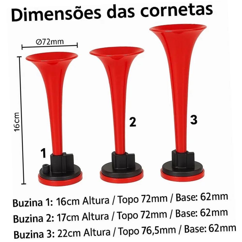 Buzina 3 Cornetas 12V - Vetor - Vt064