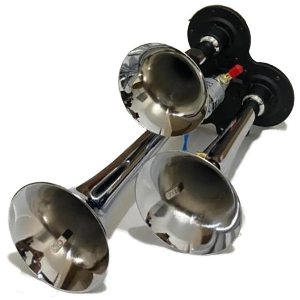 Buzina 3 Cornetas Cromada 12V/24V - Vetor - Vt049