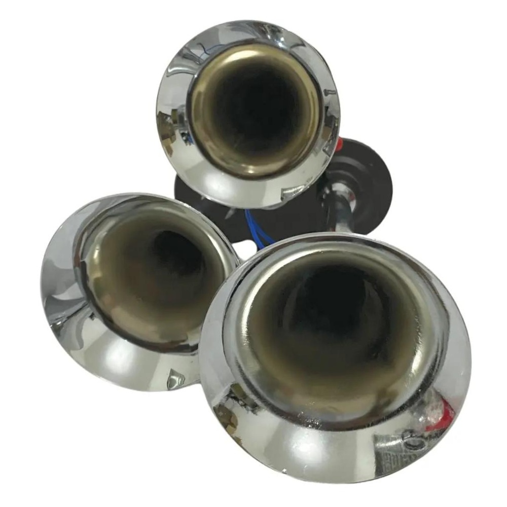 Buzina 3 Cornetas Cromada 12V/24V - Vetor - Vt049