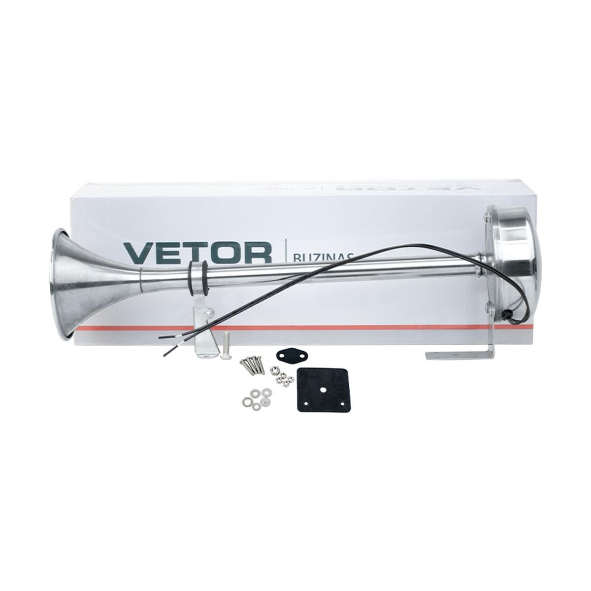 Buzina 1 Corneta Inox 12V - Vetor - Vt057