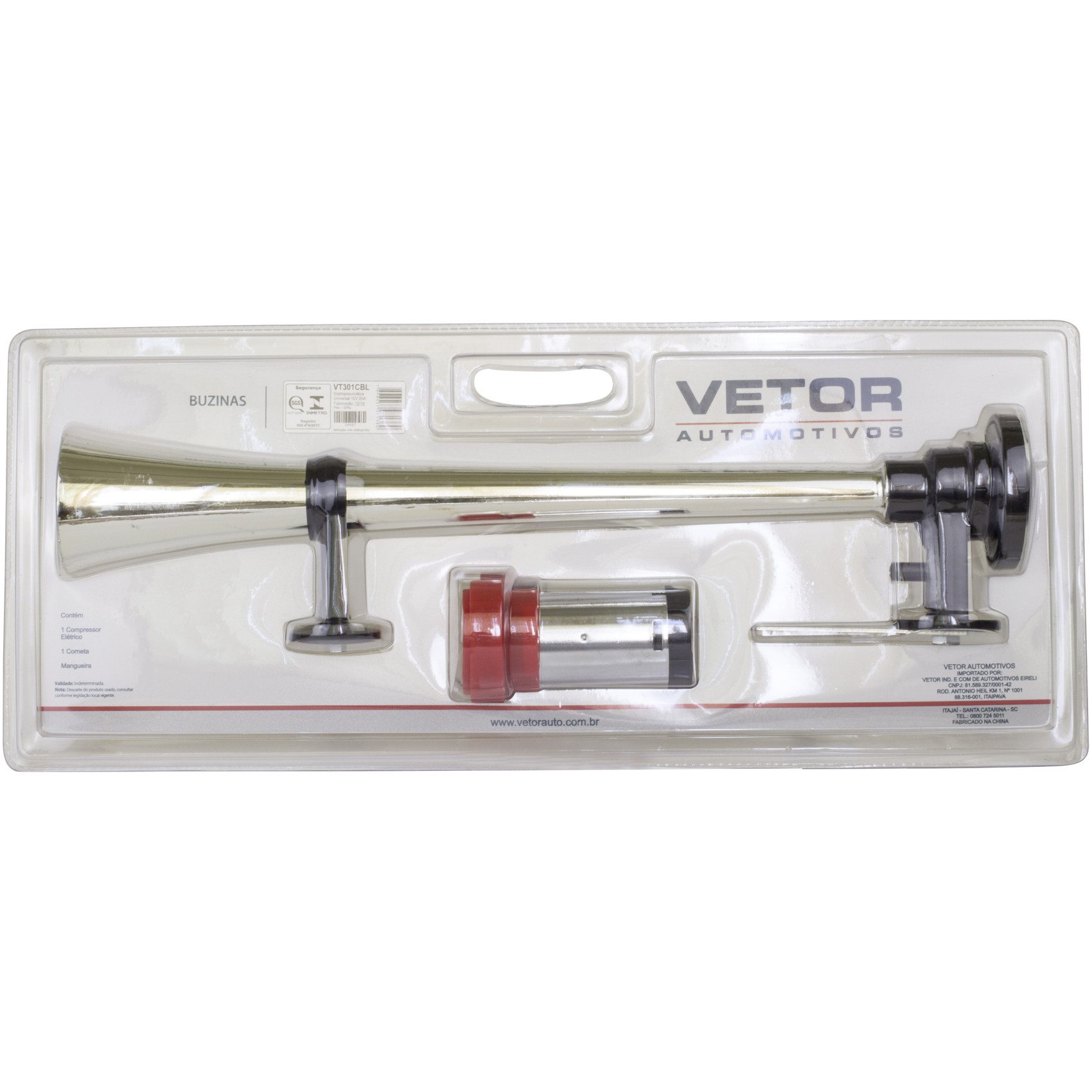 Buzina Grande para Carro Cromada 12V - Vetor - Vt301Cbl