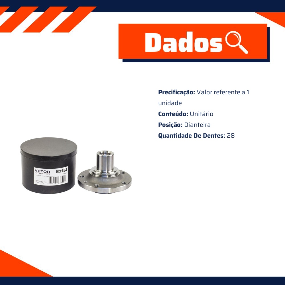 Cubo de Roda Dianteiro 28 Dentes para Renault Master - Vetor - B3184