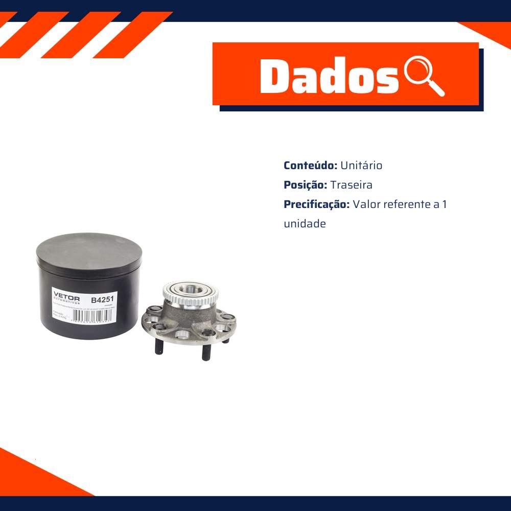 Cubo de Roda Traseiro para Honda Accord - Vetor - B4251