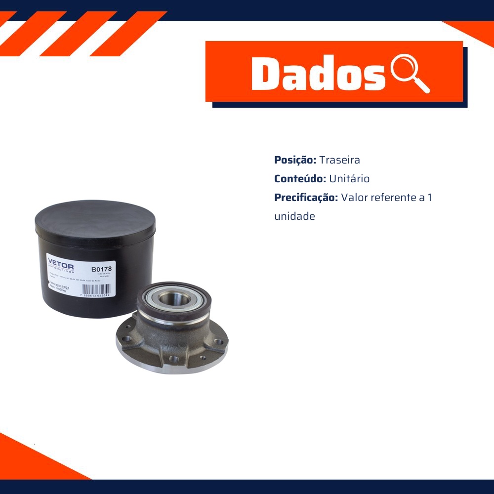 Cubo de Roda Traseiro para Peugeot 407 e 607 - Vetor - B0178
