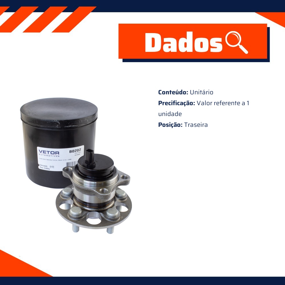 Cubo de Roda Traseiro para Toyota Prius - Vetor - B0202