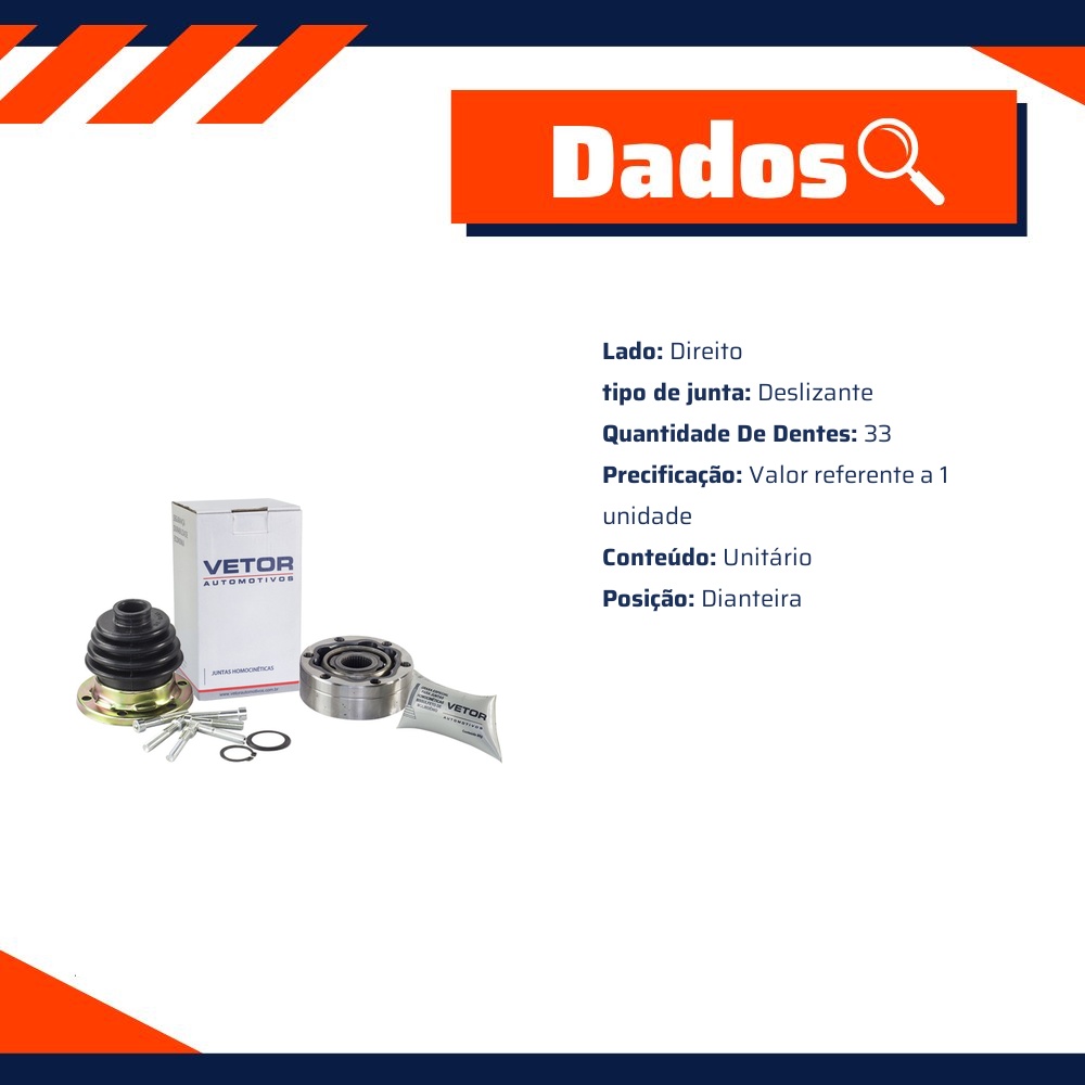 Junta Deslizante Direita para AUDI A3 e Volkswagen Golf - Vetor - Vt5078