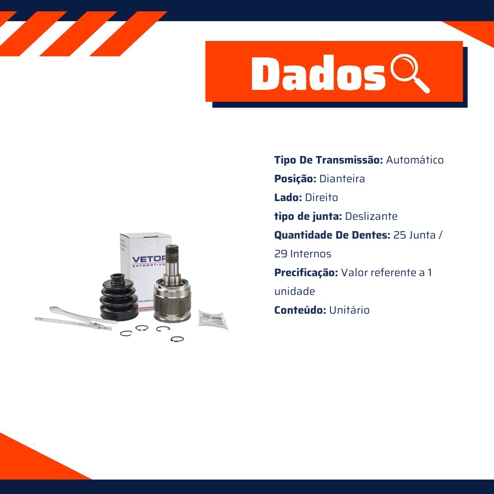 Junta Deslizante Direita para Câmbio Automático para Mitsubishi Pajero TR4 - Vetor - Vt5478