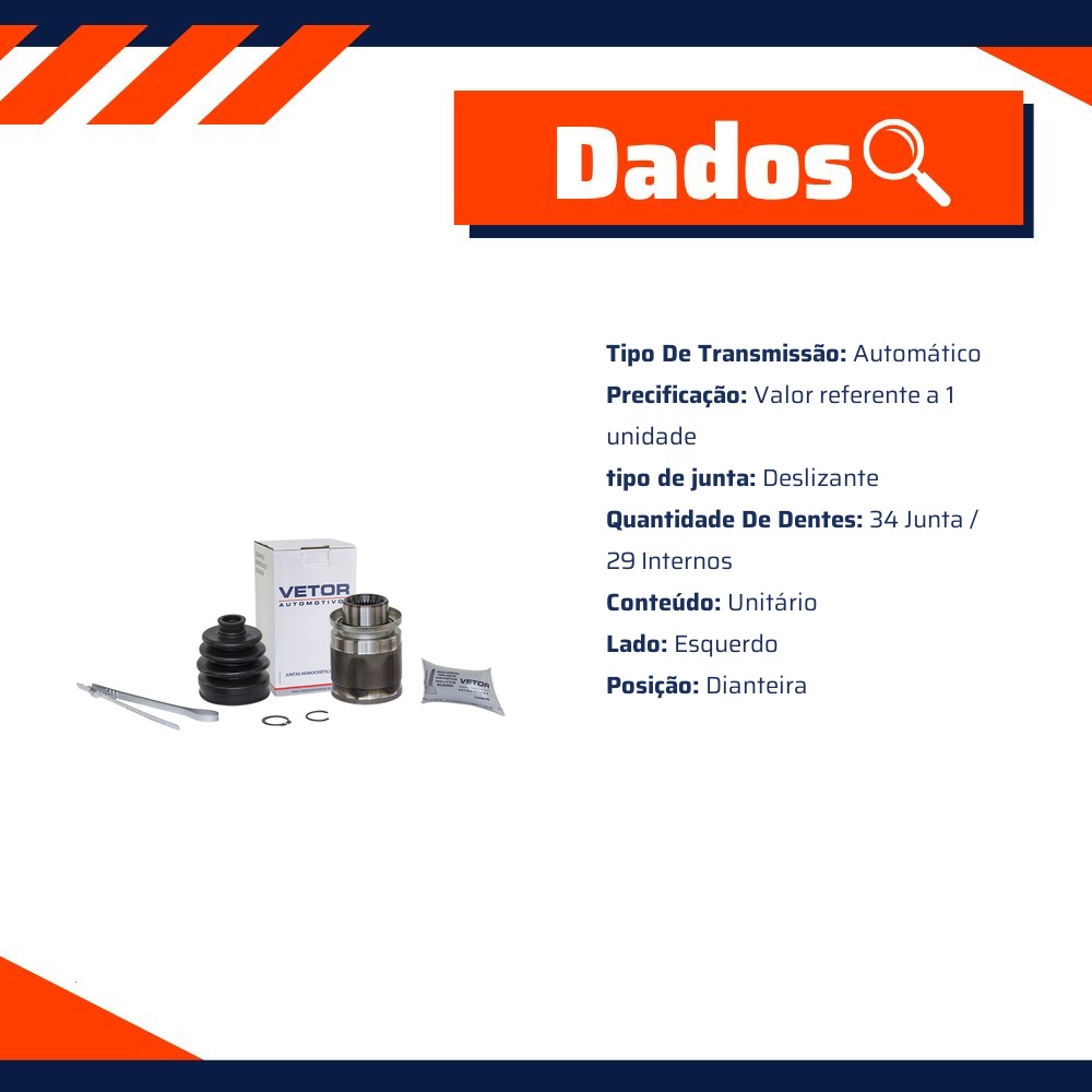 Junta Deslizante Esquerda para Câmbio Automático para Mitsubishi Pajero TR4 - Vetor - Vt5461