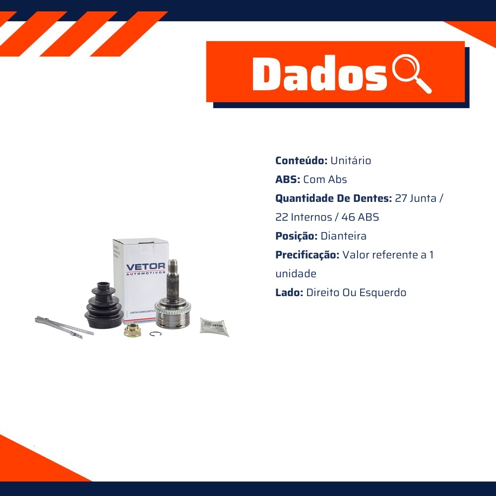 Junta Homocinética com ABS para KIA Cerato e Soul - Vetor - Vt5402