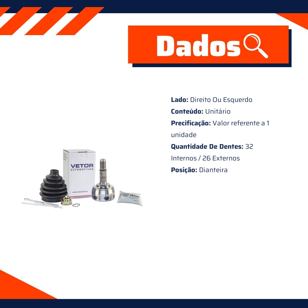 Junta Homocinética Dianteira Direita ou Esquerda para Chery Cielo - Vetor - Vt5101