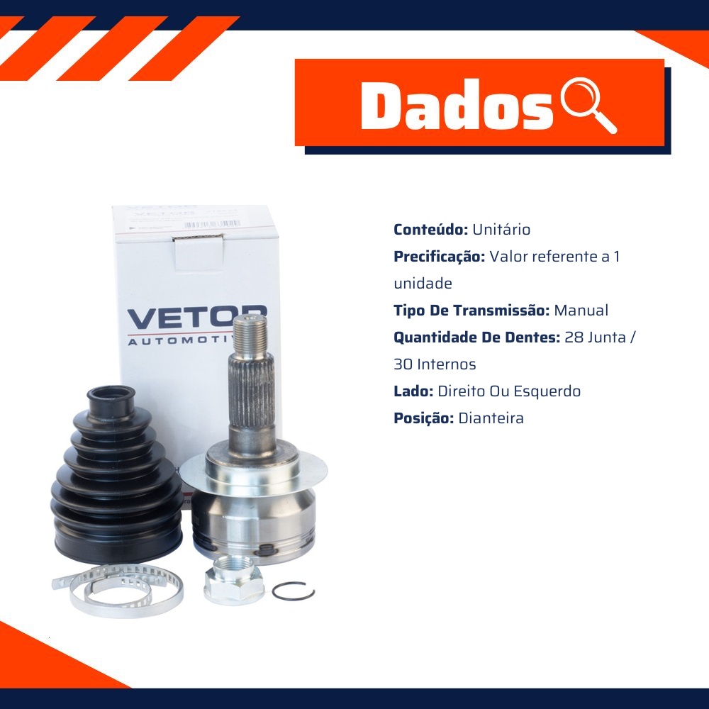 Junta Homocinética Dianteira para Câmbio Manual para Suzuki SX4 - Vetor - Vt5624