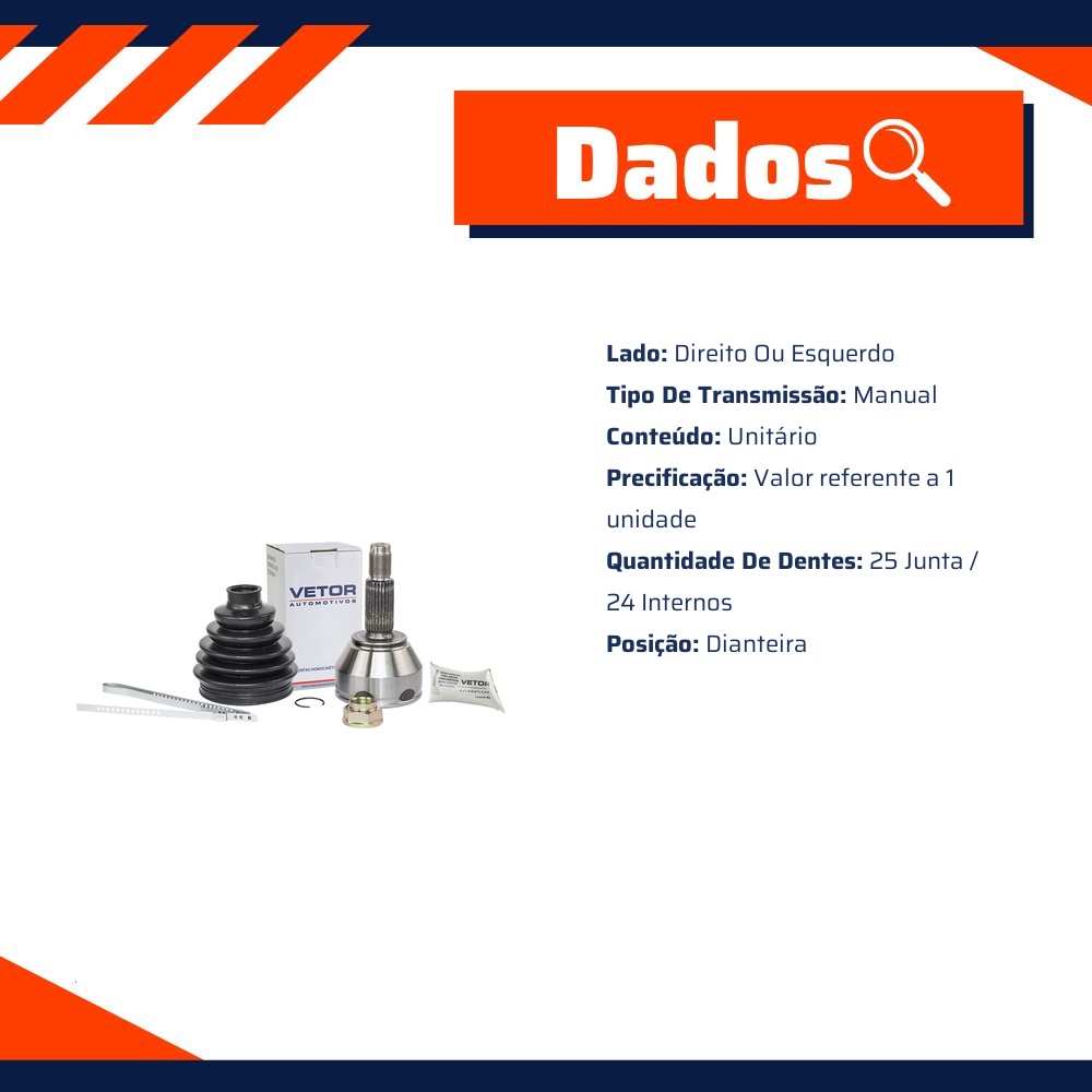 Junta Homocinética Dianteira para Câmbio Manual para Ford Ecosport - Vetor - Vt5509