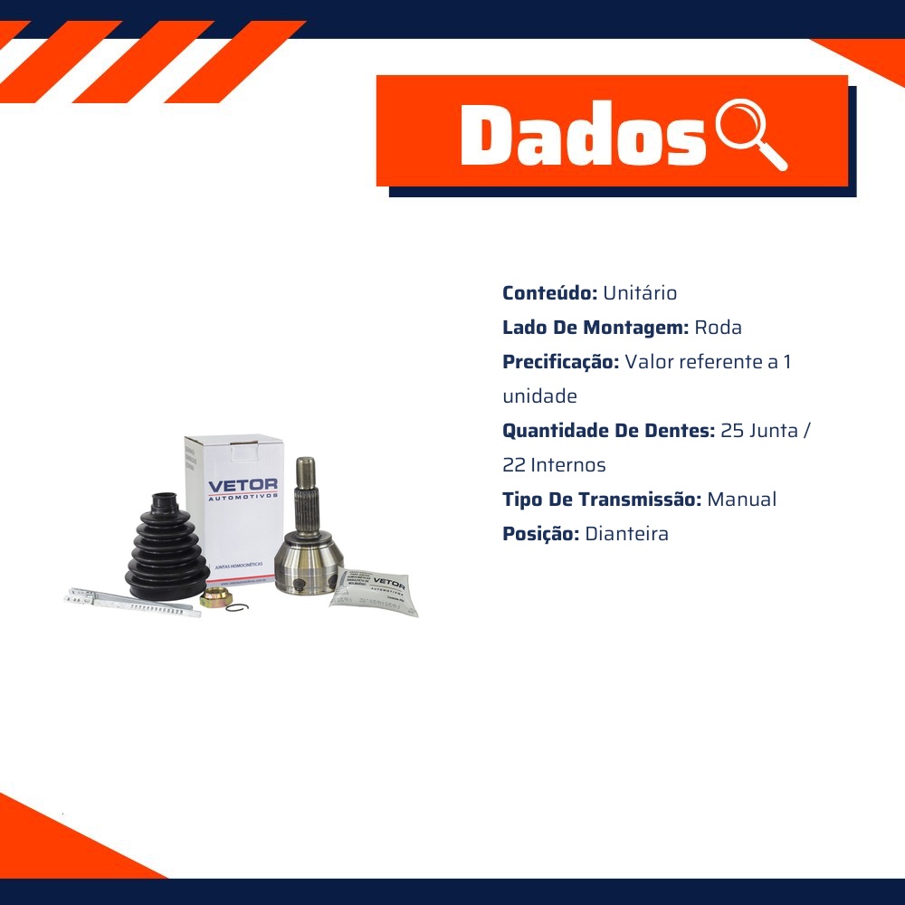 Junta Homocinética Dianteira Roda para Câmbio Manual para Ford Ecosport - Vetor - Vt5234
