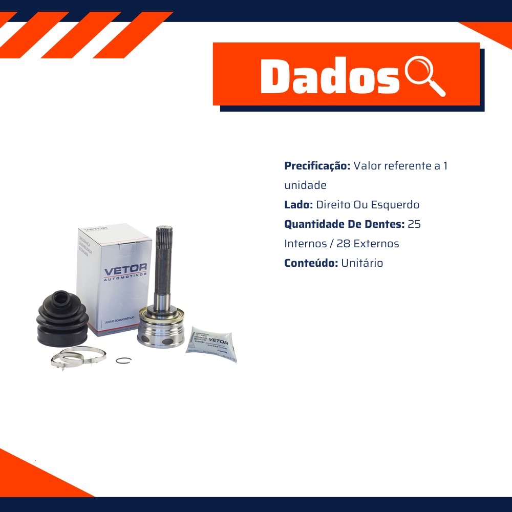 Junta Homocinética Direita ou Esquerda para Mitsubishi L200 e Pajero Sport - Vetor - Vt5104