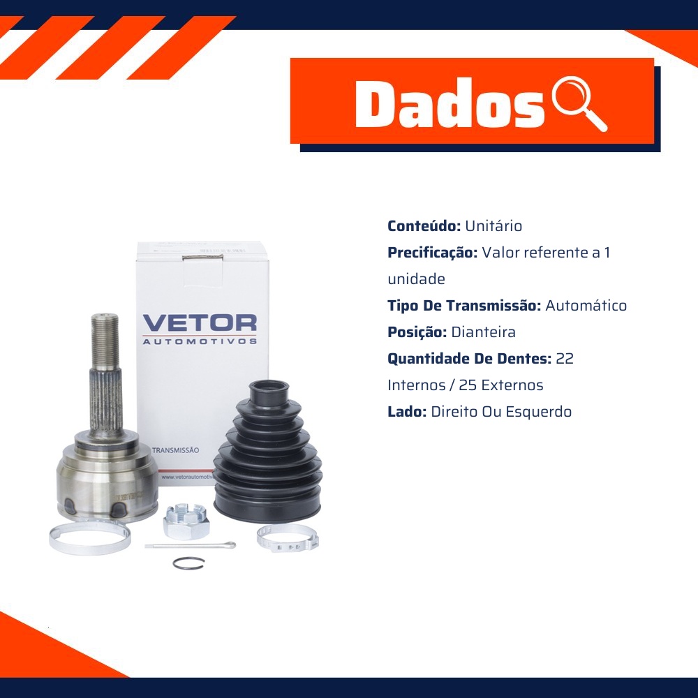 Junta Homocinética para Câmbio Automático para Nissan Kicks - Vetor - Vt5804