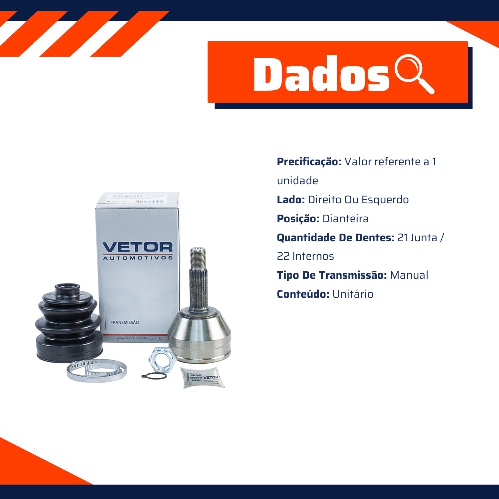 Junta Homocinética para Câmbio Manual para Renault Clio e Kangoo - Vetor - Vt5820