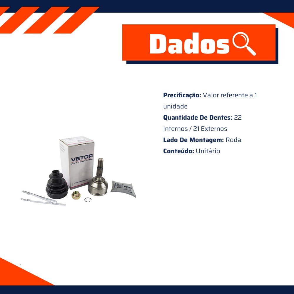 Junta Homocinética Roda para Peugeot 206 e 207 - Vetor - Vt5061