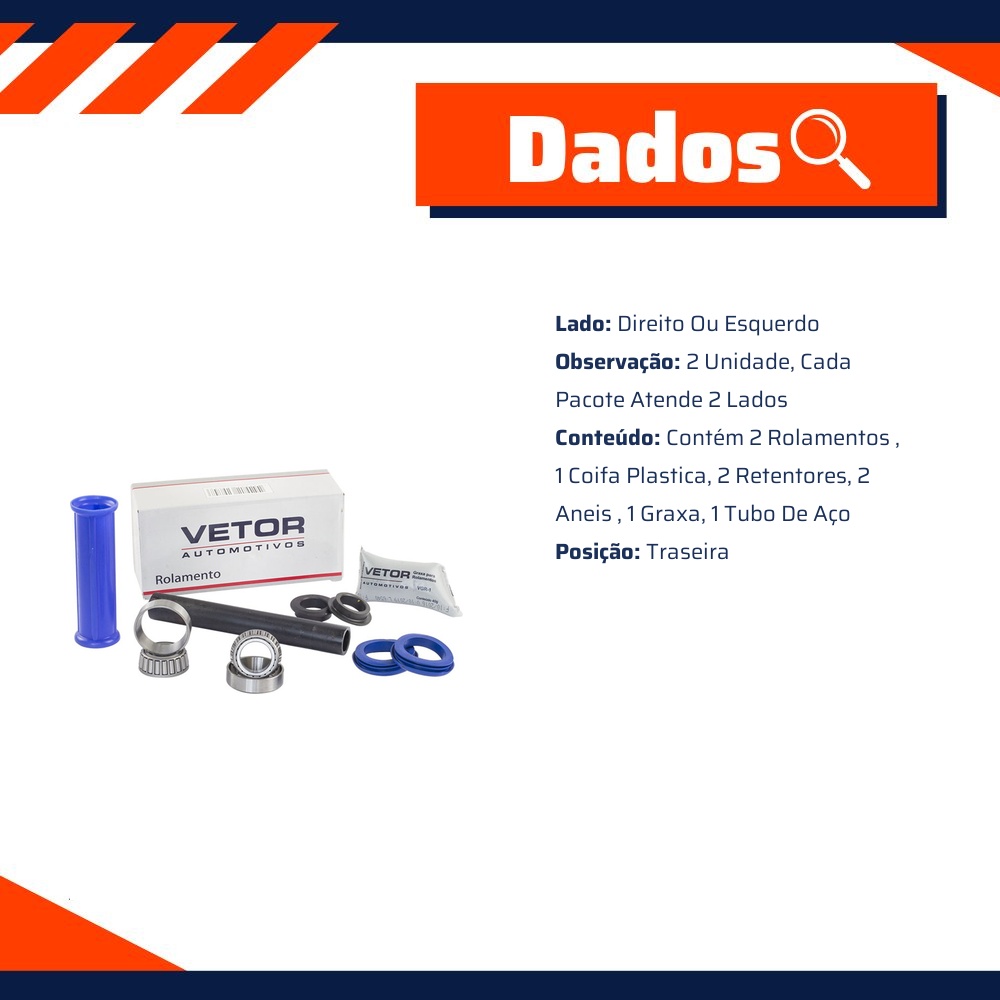 Kit Rolamento Direito ou Esquerdo Bandeja Traseira - Vetor - Vk0001Sf