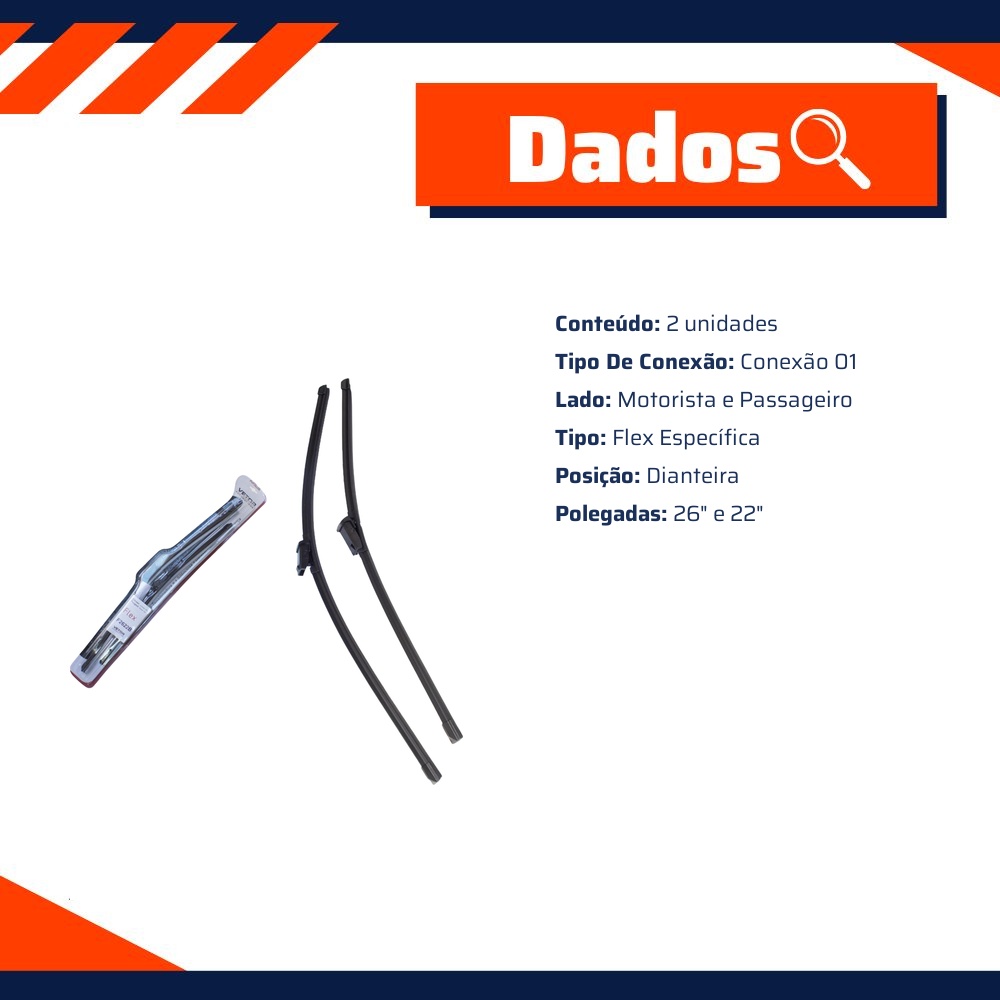 Par Palheta Flex Específica Dianteira 26" e 22" para Mercedes-Benz GLE 350 e GLE 400 - Vetor - Pvf2622B