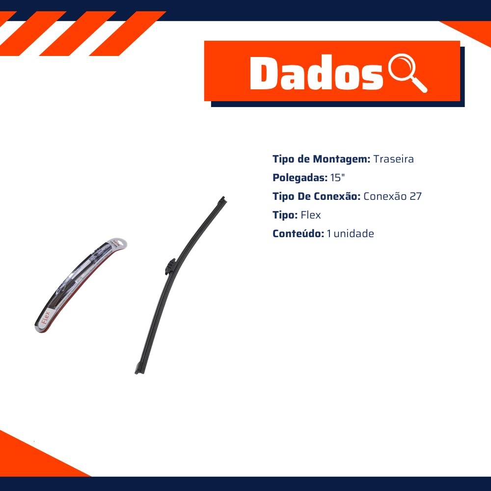 Palheta Flex Traseira 15" para Ford Edge - Vetor - Pvf15E