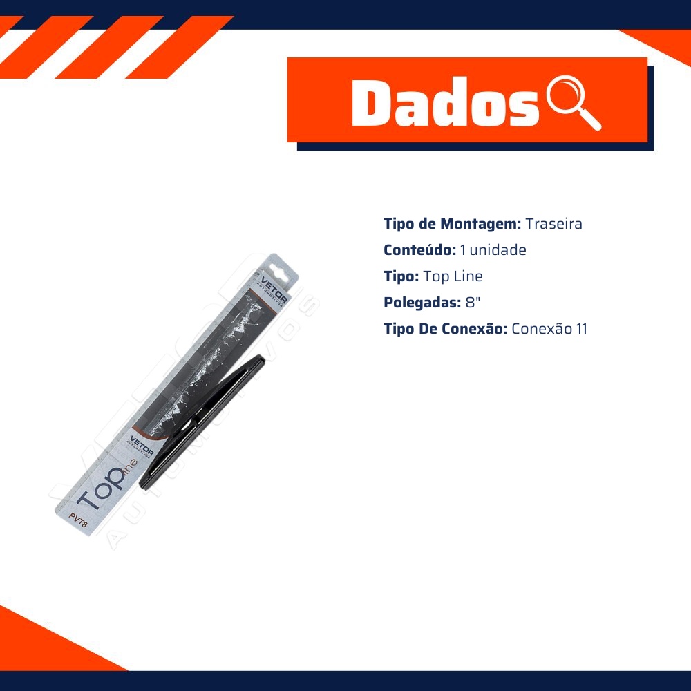 Palheta Top Line Traseira 8" para Chevrolet Tracker - Vetor - Pvt8