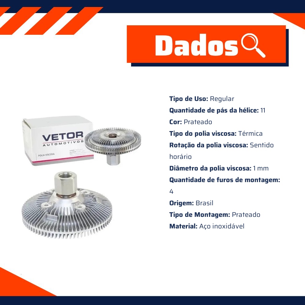 Polia da Embreagem Viscosa Ventoinha para Ford Ranger e Troller T4 - Vetor - Vpv040