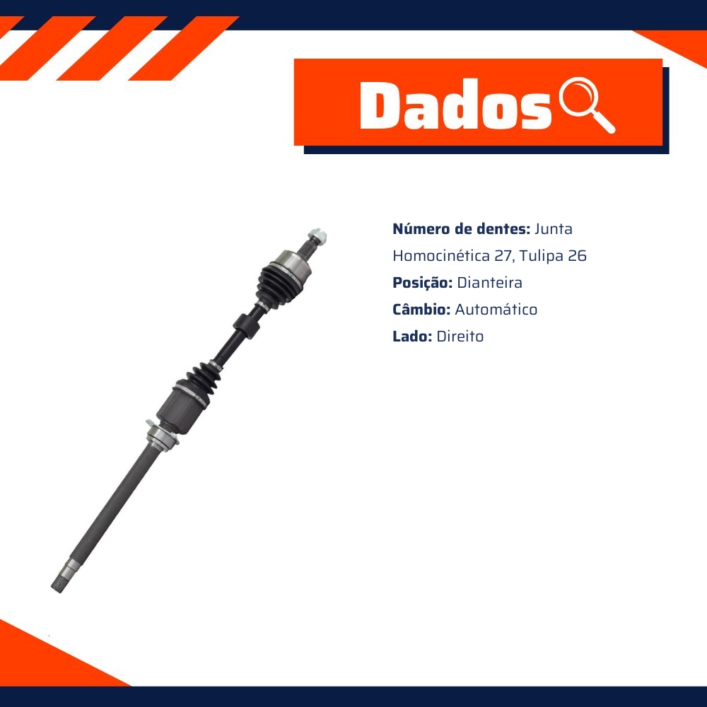 Semieixo Direito Câmbio Automático para Fiat Toro e JEEP Renegade - Vetor - Vt9775