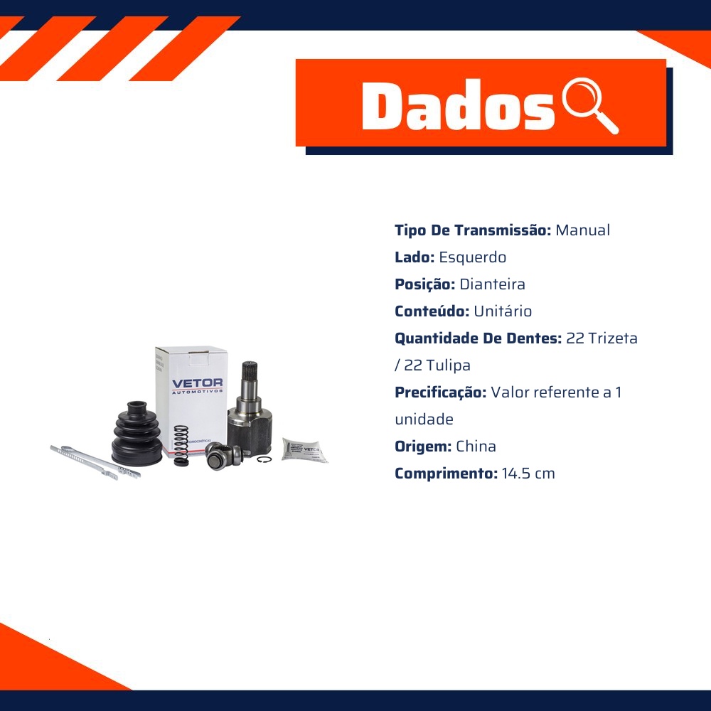 Tulipa Dianteira Esquerda Câmbio Manual para Citroen C3 - Vetor - Vt5301