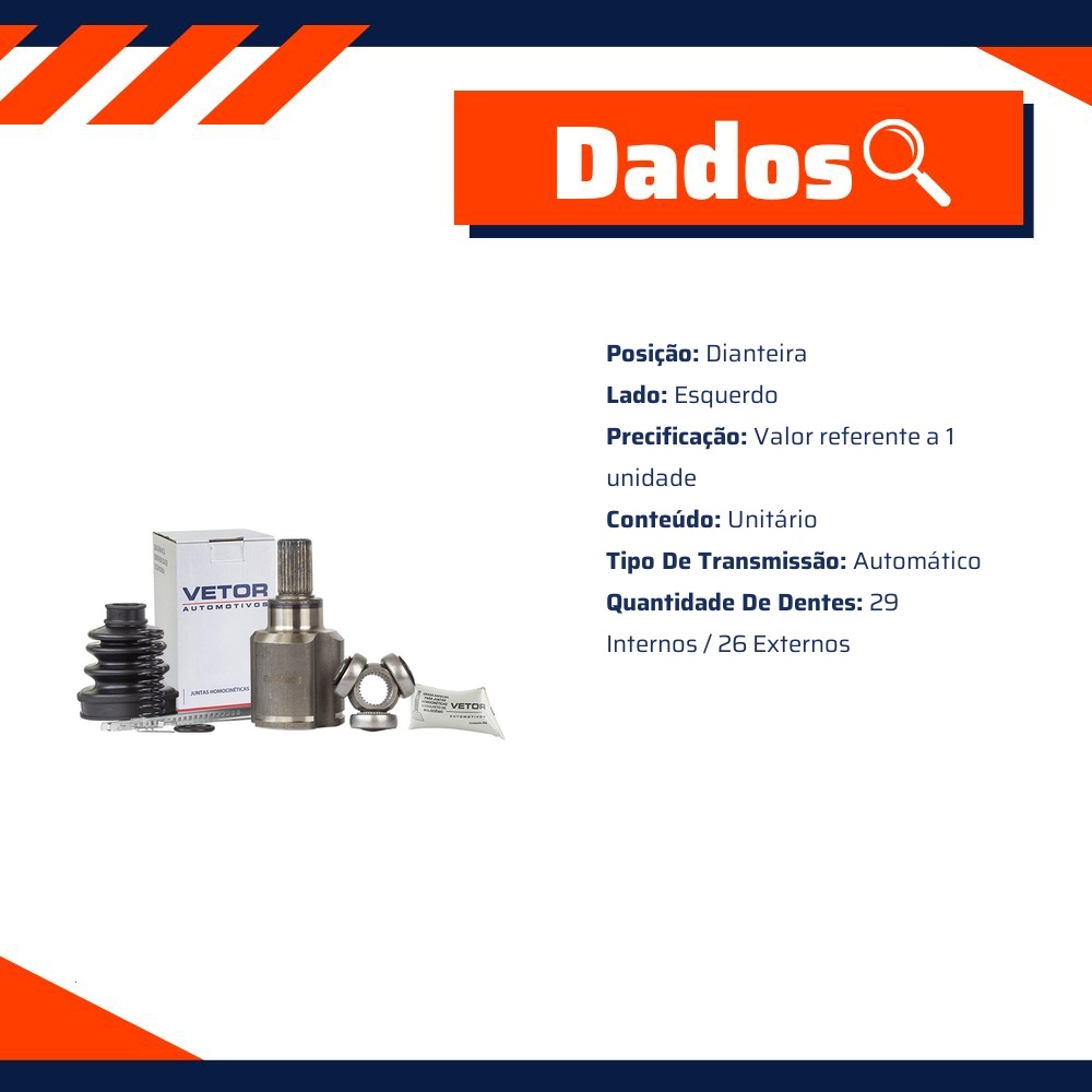 Tulipa Esquerda Câmbio Automático para Citroen C3 e Peugeot 208 - Vetor - Vt5549