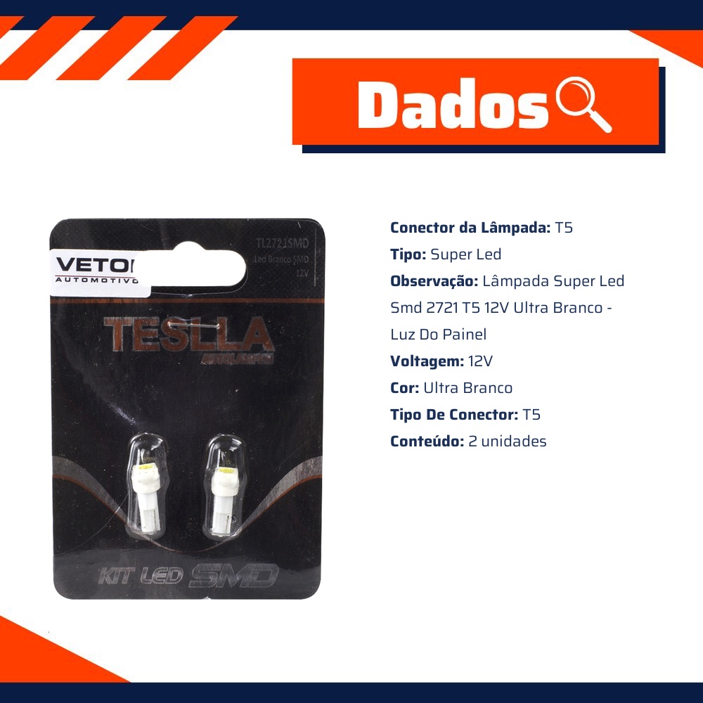 Par Lâmpada Super Luz do Painel para Volkswagen Gol - Teslla - Tl2721Smd
