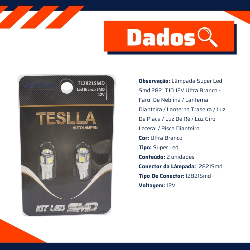 Par Lâmpada Super Farol para Mercedes-Benz C 180 - Teslla - Tl2821Smd